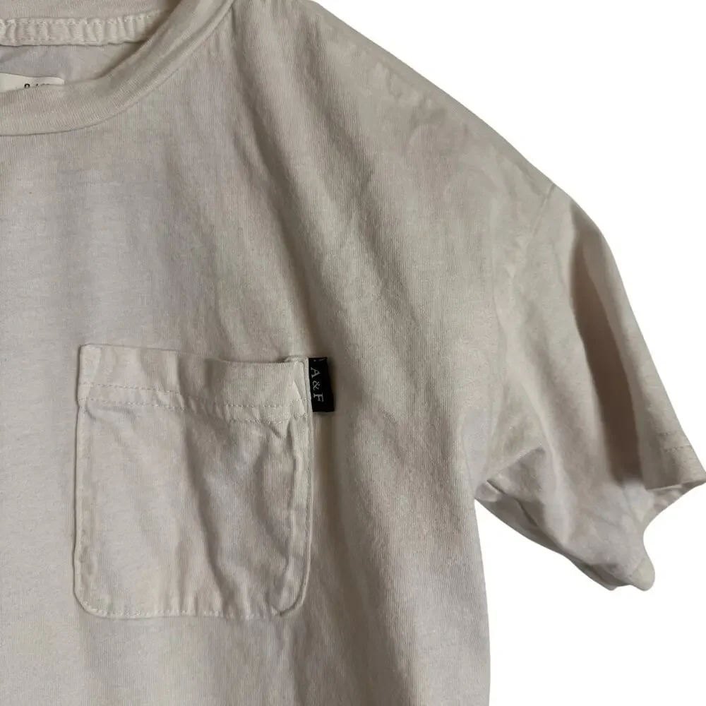 Abercrombie Kids Oversized Fit Unisex White Short Sleeve Crewneck Pocket Tee